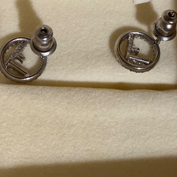 Preloved FENDI Pierced Petite Silver Earrings w/Crystals - Picture 7 of 12